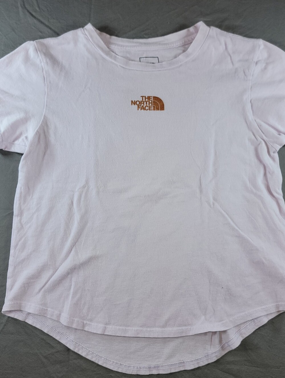 The North Face Pale Pink Tee with Bronze Logo, Girls XLarge